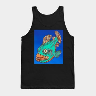 Teal cartoon fish Tank Top